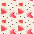 Watermelon slice seamless pattern watercolor. Art design element stock vector food illustration for product design